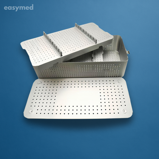 Charola de esterilización para instrumental laparoscópico 525 × 250 × 200 mm, acero inoxidable