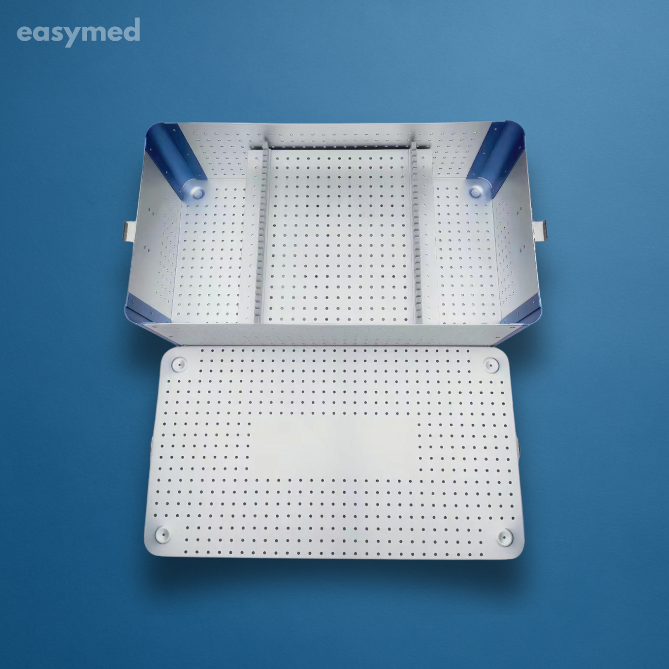 Charola de esterilización para instrumental laparoscópico 525 × 250 × 200 mm, acero inoxidable