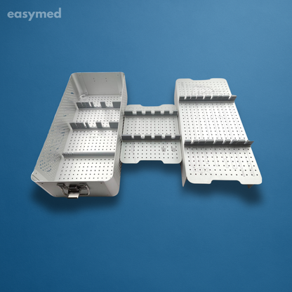 Charola de esterilización para instrumental laparoscópico 525 × 250 × 200 mm, acero inoxidable